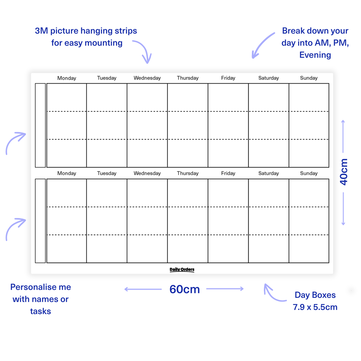 Daily Orders Weekly Planner S / White Fortnight Planner | Landscape | White