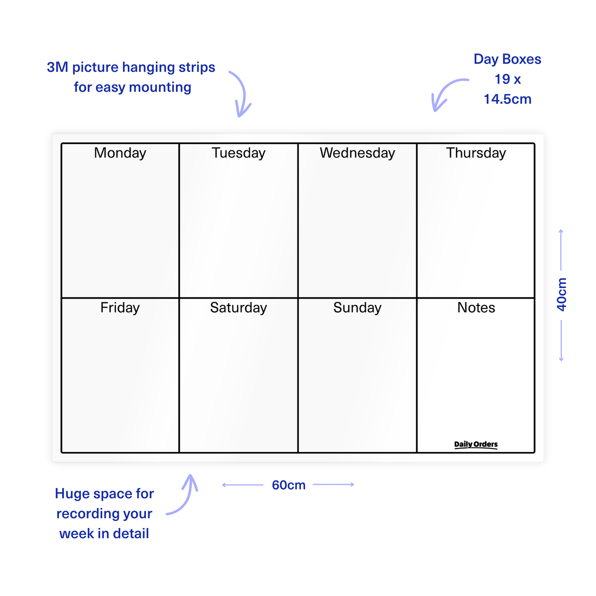 Daily Orders Weekly Wall Planner | S - 40x60cm / White