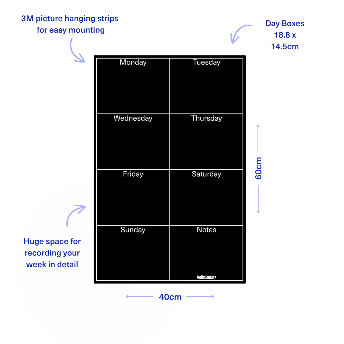 Daily Orders Weekly Wall Planner | S - 40x60cm / Black