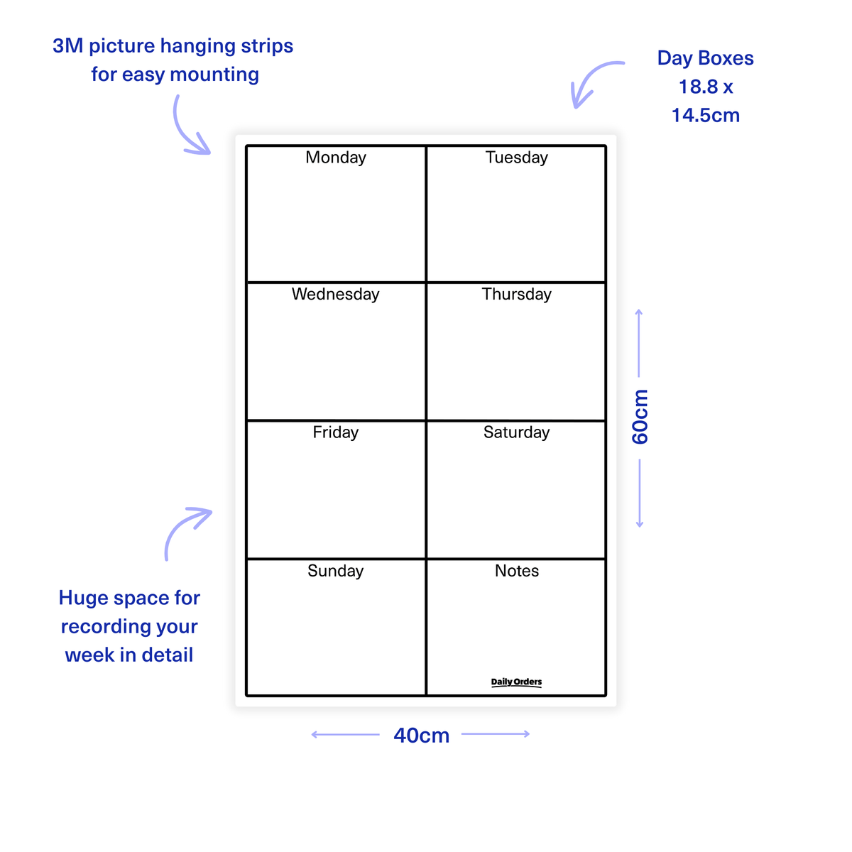Daily Orders Weekly Wall Planner | S - 40x60cm / White