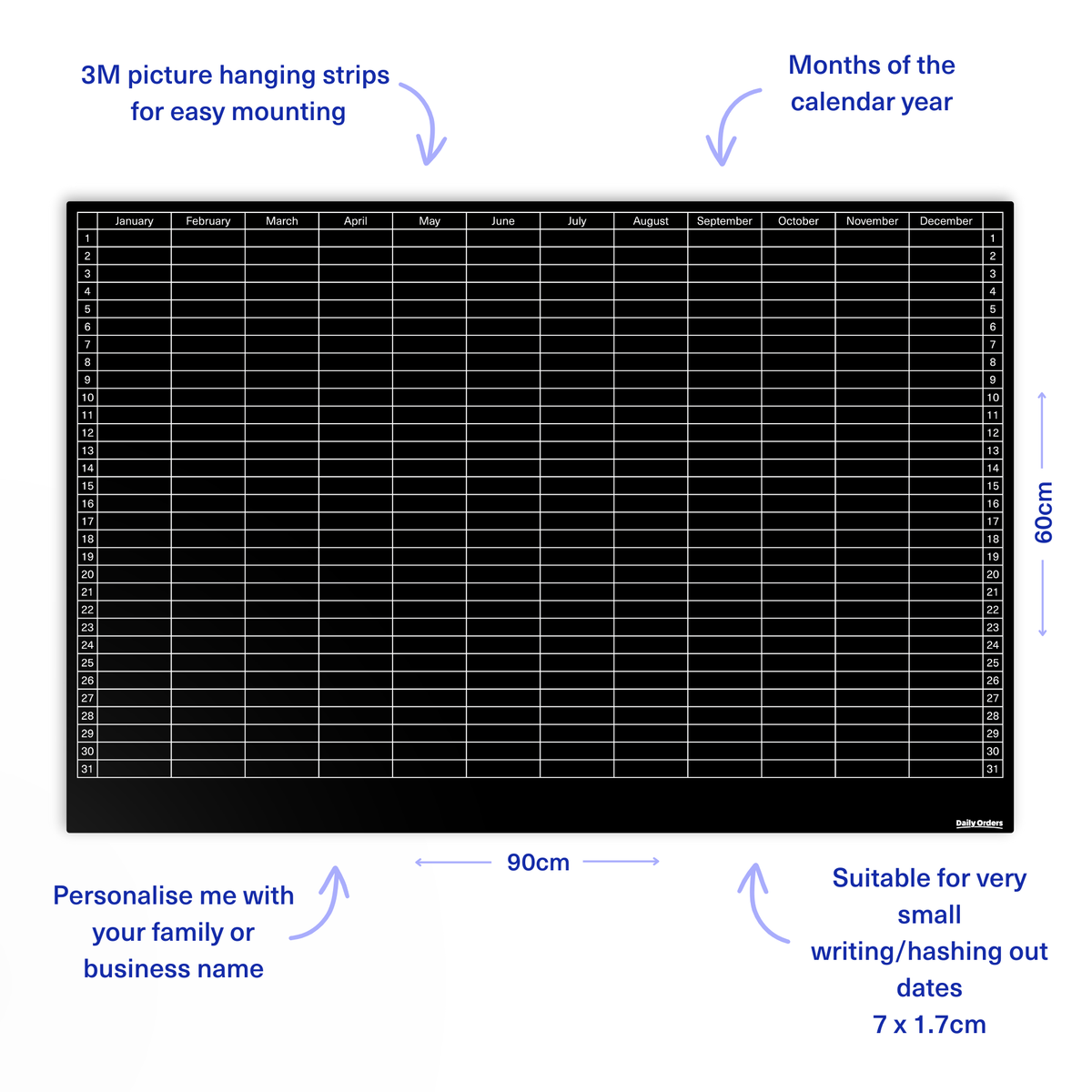 Daily Orders Planner M / Black Yearly Planner | Landscape | Black
