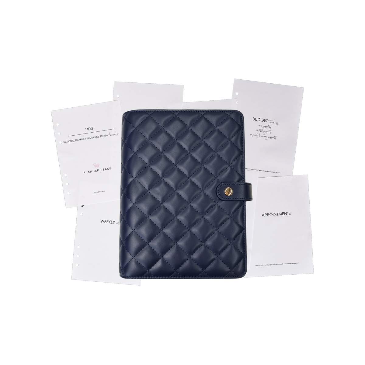 Planner Peace Diary Classic Navy Quilted NDIS Support Planner A5 | FY24/25 | Classic Navy Quilted