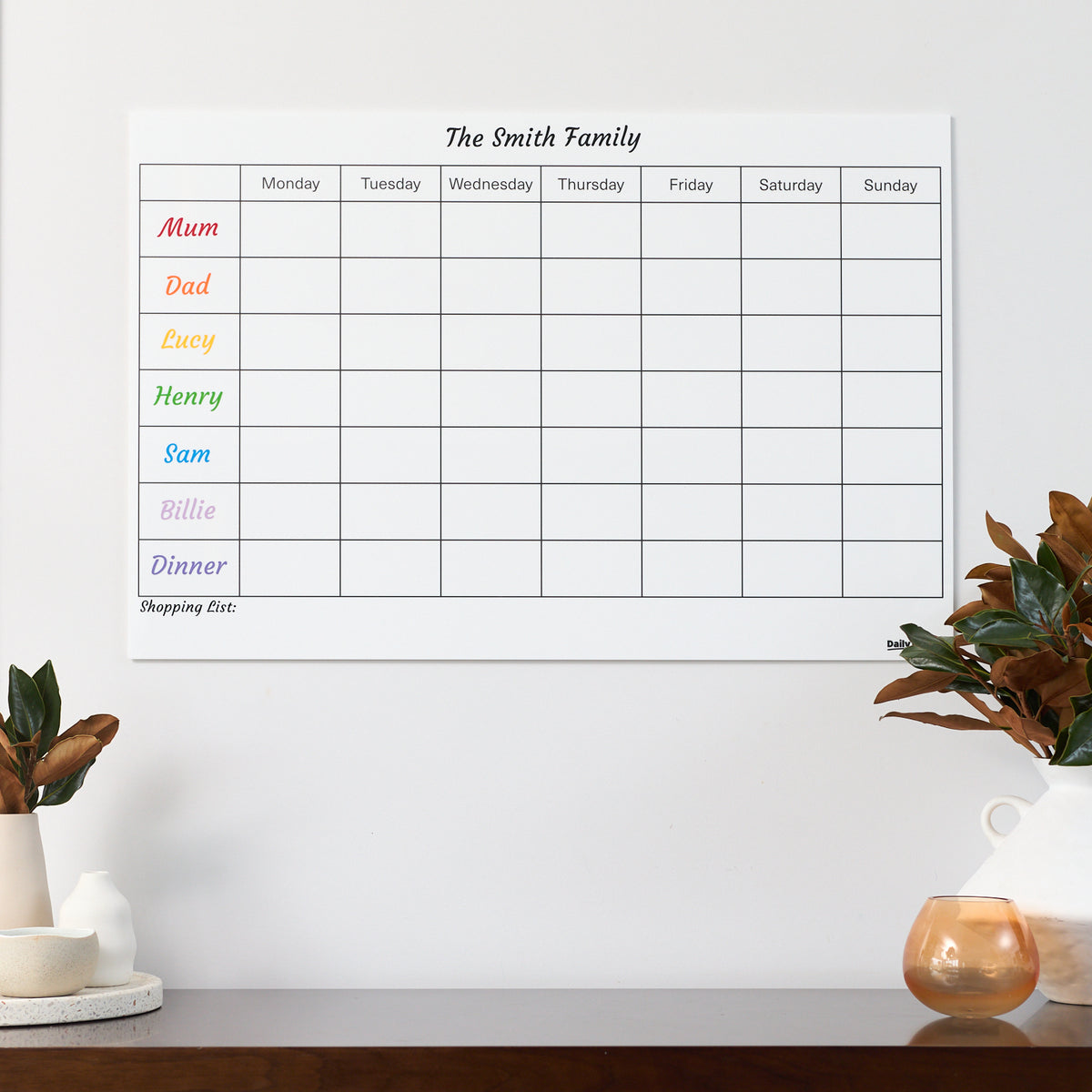 Daily Orders Personalised Wall Planner | M - 60x90cm / White