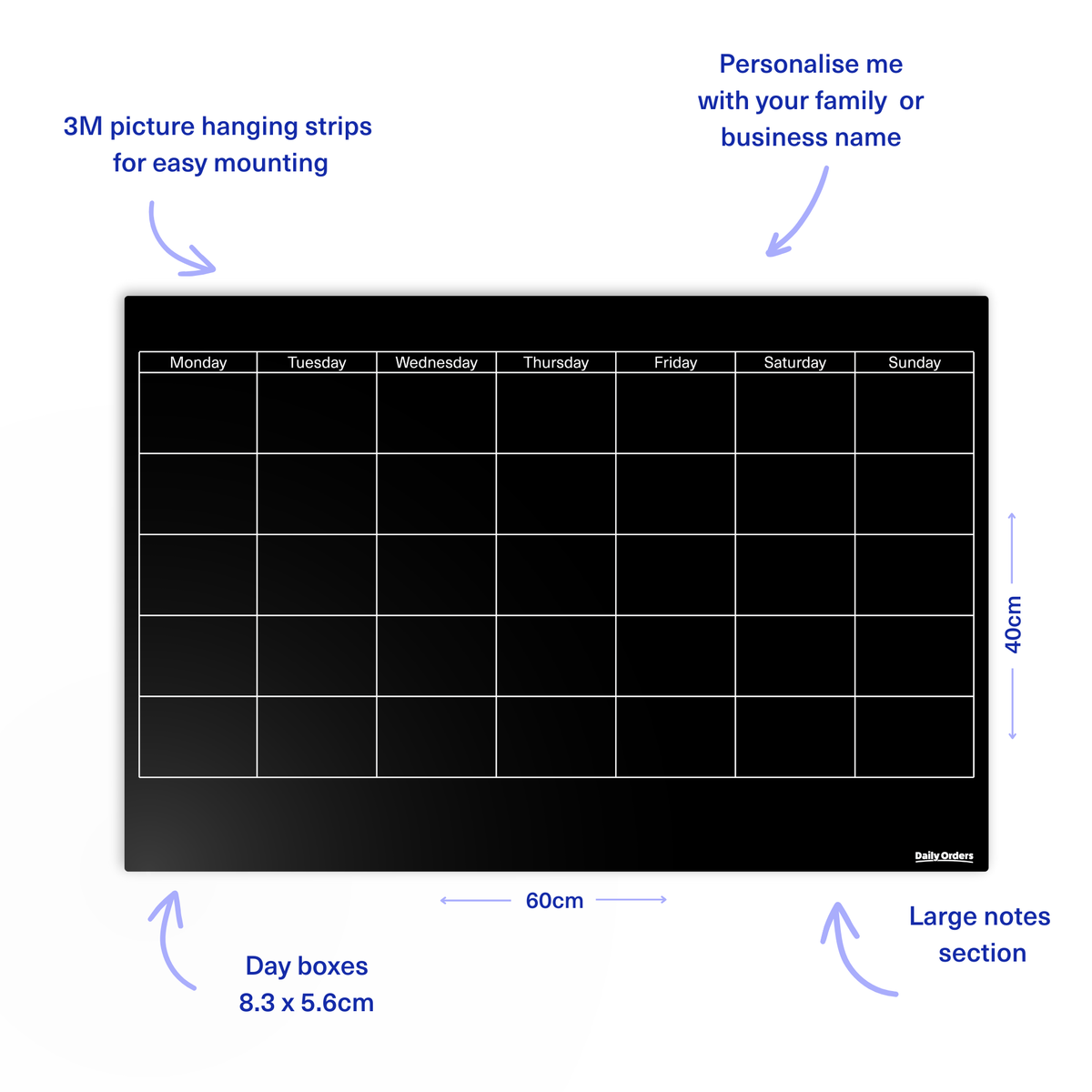Daily Orders Monthly Planning Support Bundle | S - 40x60cm / Black